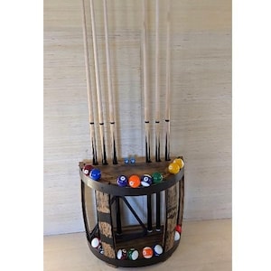Cue Rack - Billiards - Barrel Amish Handmade - Pool Cue Table - Pantry - Whiskey Barrel - Display - Vintage - Pool - Stave