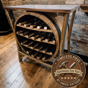 Whiskey Barrel Wine Rack - Amish Handmade - Liquor Cabinet - Furniture - Wooden Bottle Holder - Barrel - Wine Barrel - Whiskey Odor - Rustic image 3