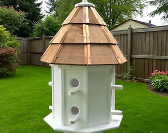 Amish Handmade Cedar Birdhouse – Large Decorative Outdoor Bird House with 2–8 Holes – Maintenance-Free Gift for Bird Lovers - Poly - Outdoor