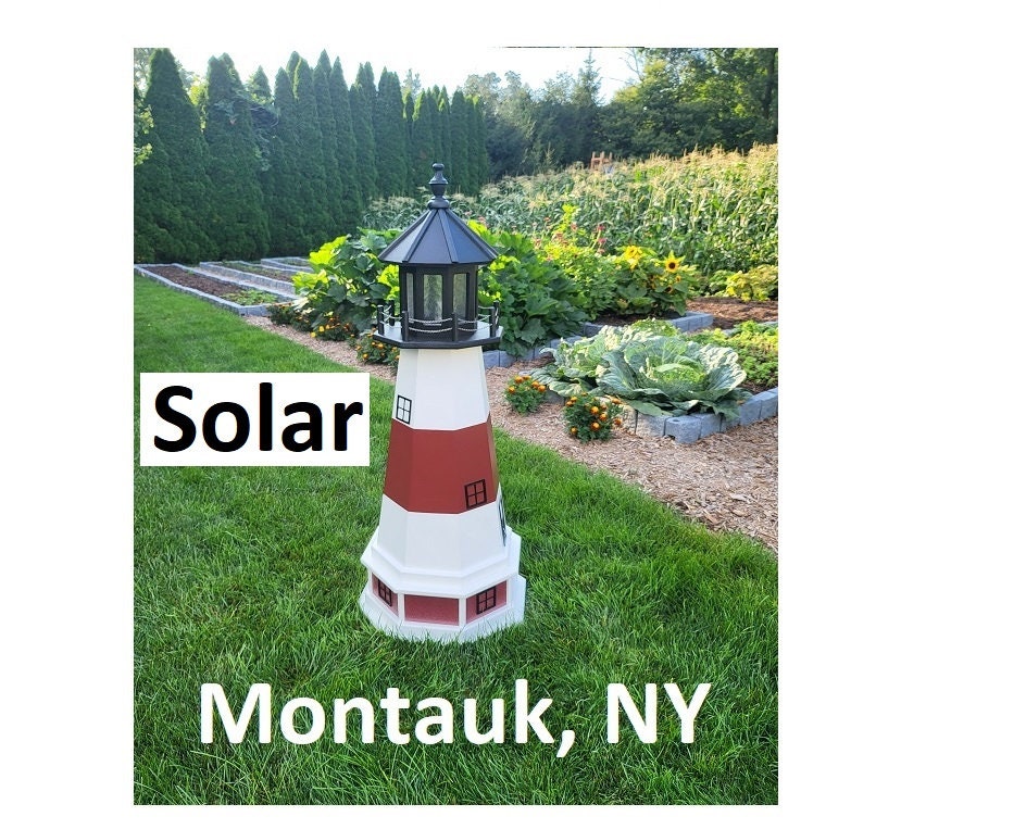 Montauk Lighthouse - Solar - Amish Made - Landmark Replica - Backyard Decor