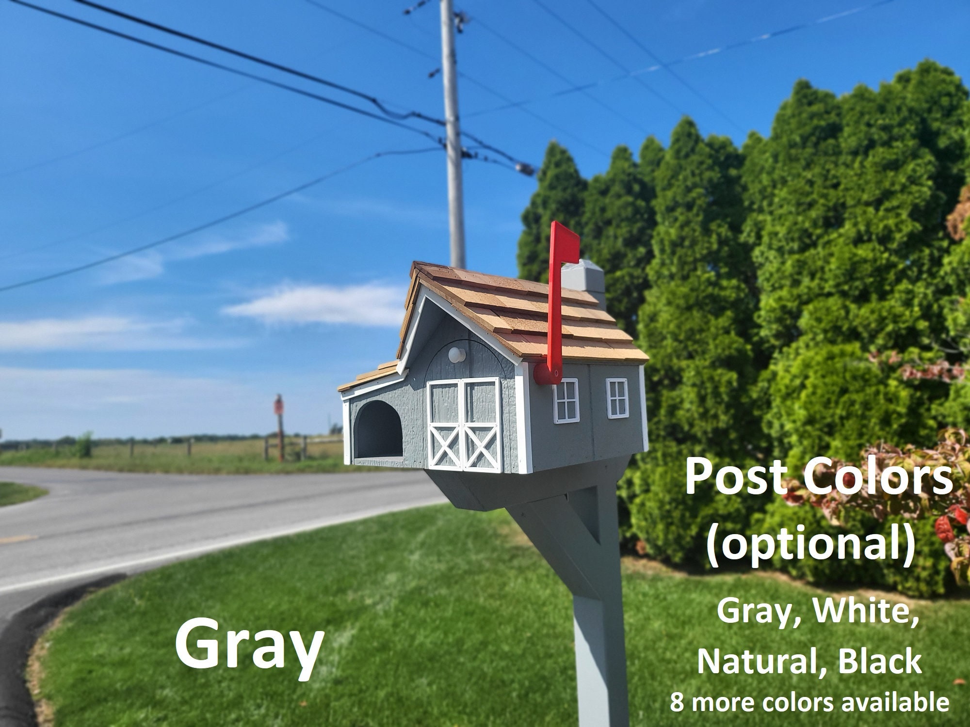 Amish Handmade Barn Mailbox With Newspaper Holder, Cedar Shake Roof and ...