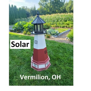 Vermilion Lighthouse - Solar - Amish Made - Landmark Replica - Backyard Decor