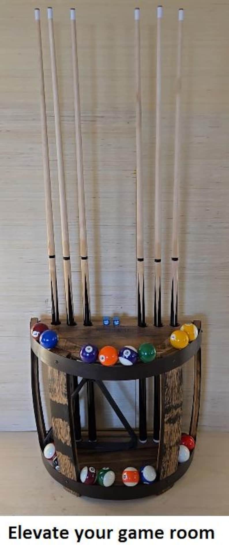 Whiskey Barrel Cue Rack Bourbon Billiards Amish Handmade Pool Cue Table