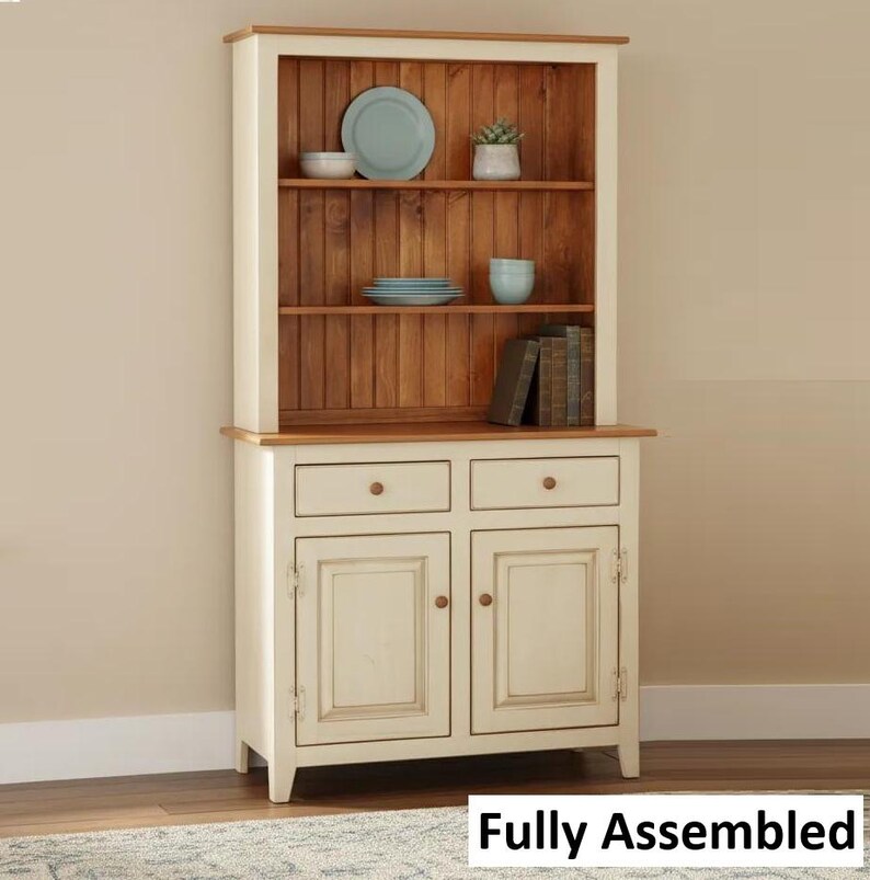 Amish Handmade Bookcase Cabinet - Large Cabinet Hutch- Multipurpose Cabinet Drawers - Farmhouse - Storage - Rustic - Case Goods -Home Decor Antique White+Walnut