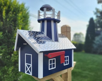 Amish Mailbox With Solar Lighthouse - Wood or Poly Lumber - Handmade Active