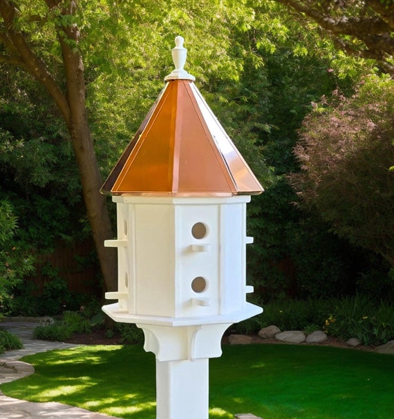 Copper Roof Birdhouse 2-8 Holes Amish Handmade Decorative Birdhouse Handmade Maintenance Free Gifts for Bird Lovers Large Bird Houses Home