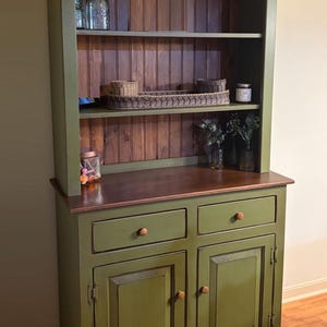 Amish Handmade Bookcase Cabinet - Large Cabinet Hutch- Multipurpose Cabinet Drawers - Farmhouse - Storage - Rustic - Case Goods -Home Decor Antique Green+Walnut