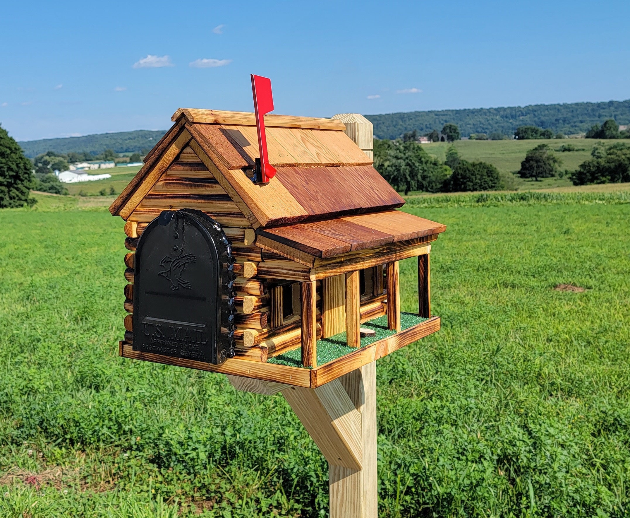 Amish Mailbox - Handmade - Log Cabin Style - Wooden with Metal USPS ...