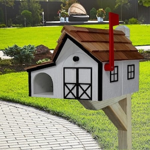 Mailbox with Newspaper Holder Amish Handmade. Wooden Mailbox With Cedar Shake Roof and a Tall Prominent Sturdy Flag