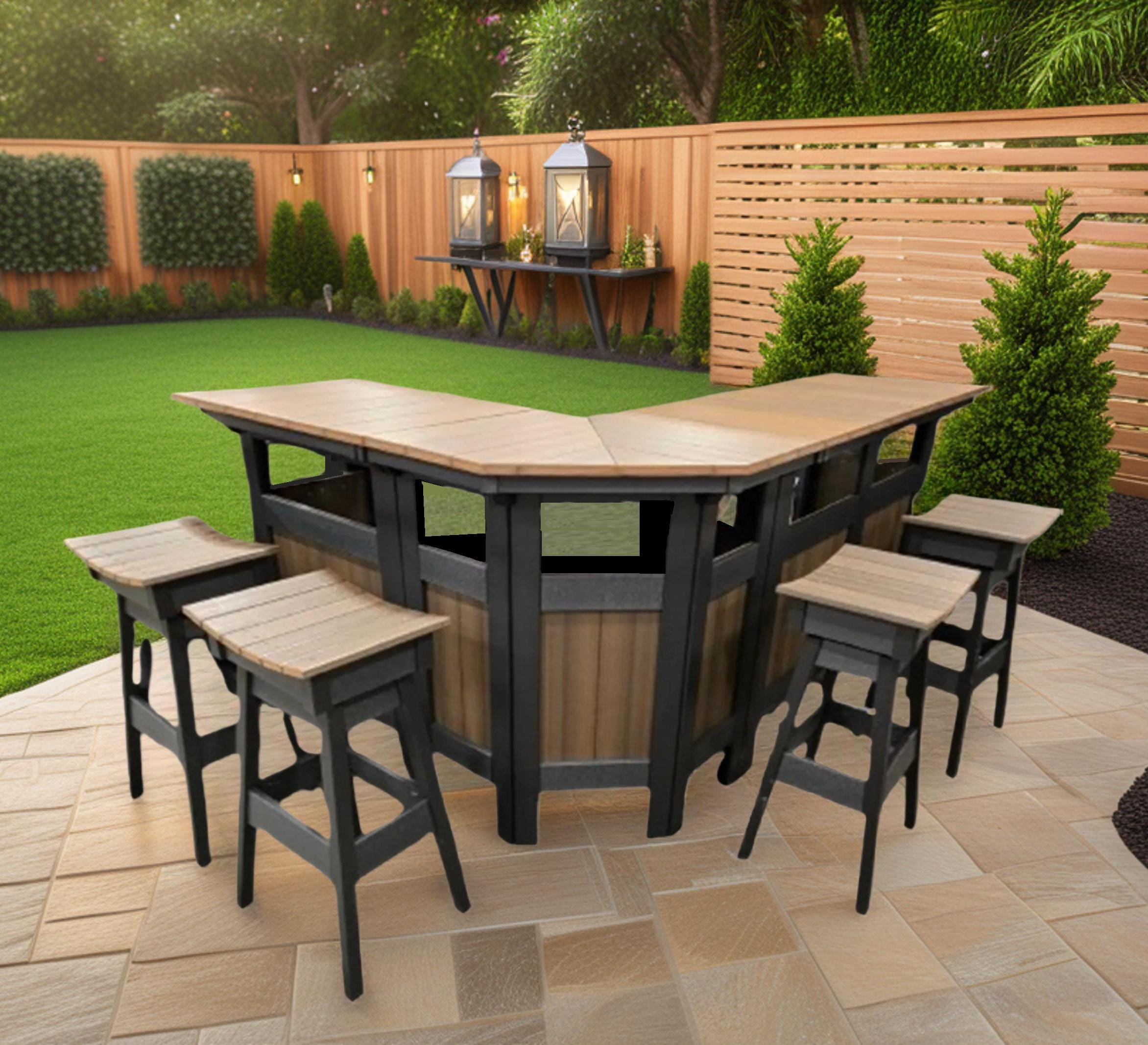Amish Handmade Bar - Barstool Set - Poly - Swivel - Pub Chairs - Outdoor Furniture - Table Set - Dining Table - Outdoors - Backyard - Patio