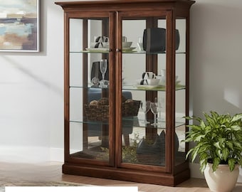 Amish Handmade Glass Cabinet - Glass Display Cabinet - Tall Curio Cabinet - China Display -Modern Home Decor - Multipurpose Cabinet - Rustic