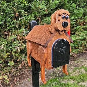 Dog Mailbox Design Amish Handmade, With 4 Legs, Wooden With Metal Box Insert USPS Approved - Made With Yellow Pine Rougher Head