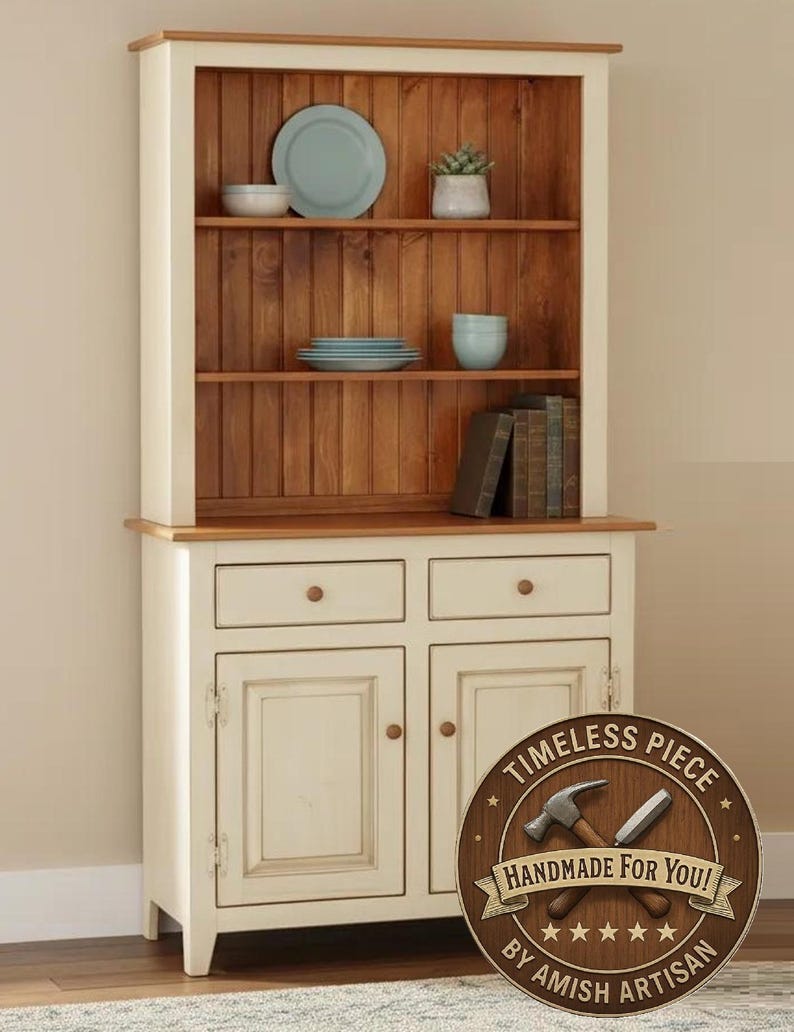 Amish Handmade Bookcase Cabinet - Large Cabinet Hutch- Multipurpose Cabinet Drawers - Farmhouse - Storage - Rustic - Case Goods -Home Decor image 3
