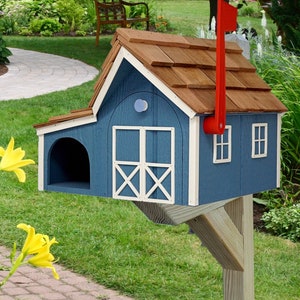 Amish barn Mailbox with Newspaper Holder, Handmade, Wooden Mailbox With Cedar Shake Roof and a Tall Prominent Sturdy Flag