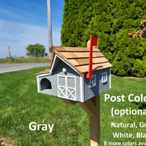 Barn Mailbox with Newspaper Holder Amish Handmade. Wooden Mailbox With Cedar Shake Roof and a Tall Prominent Sturdy Flag