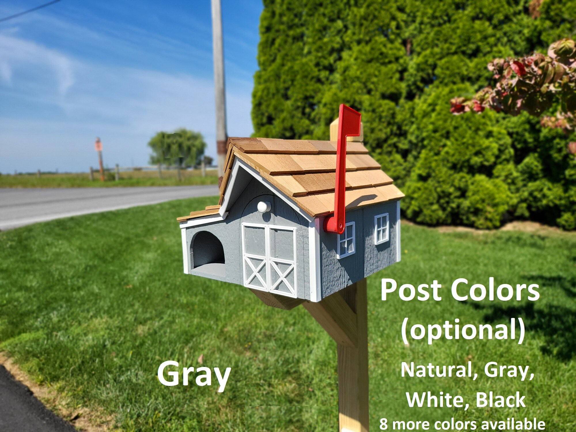 Amish Handmade Barn Mailbox With Newspaper Holder, Cedar Shake Roof and ...