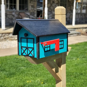 Country Barn Mailbox Teal Box, Black Box and Trim, Amish Handmade Mailbox Poly Lumber Weather Resistant