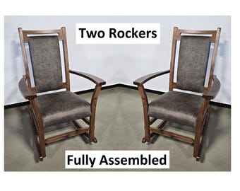 Amish Handmade 2 Rocking Chairs - Furniture - Bozeman Style Walnut Chair- Upholstered - Cushion - Vintage - Backrest - Chair Set - Furniture