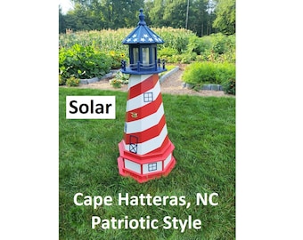 Patriotic Solar Lighthouse - Amish  Handmade - Landmark Replica - Garden Decor