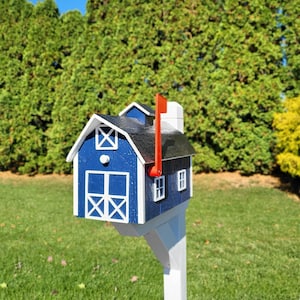 Dutch Barn Large Mailbox Amish Handmade, Choose Your Color, Amish Mailbox With Red Flag, Black Roof