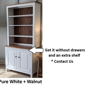 Amish Handmade Bookcase Cabinet - Large Cabinet Hutch- Multipurpose Cabinet Drawers - Farmhouse - Storage - Rustic - Case Goods -Home Decor Pure White + Walnut
