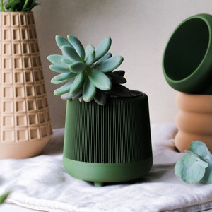Unique Dark Green 3D Printed Planters with Saucer Plates on Feet | Stylish and Functional Plant Pots | Perfect for Modern Home Decor