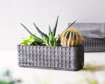 Doted concrete planter box dark gray polka dot| Minimalist planter pot |  Succulent plant planter | Rectangular plant pot | Polka dot