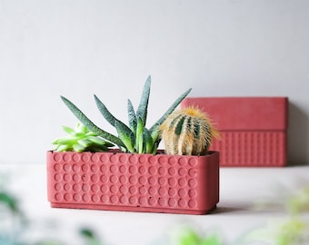 Doted concrete planter box terracotta red polka dot| Minimalist planter pot | Succulent plant planter | Rectangular plant pot | Polka dot