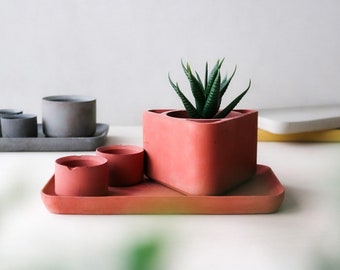 Red terracotta concrete tray  | Minimalist tray | Planter saucer | Planter pot tray | gardening gift | vanity tray