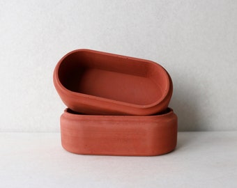 Terracotta red concrete planter | Oval minimalistic concrete planter | Succulent oval plant pot | Oval tray