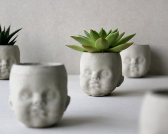 Grumpy baby head planter | Concrete head planter | Succulent face pot