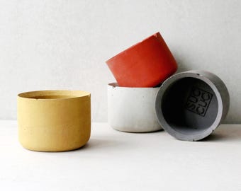 Colourful 3” concrete planters | Round minimalistic concrete planter | Succulent pot 3”