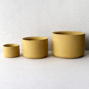 Set van 3 terracotta gele betonnen plantenbakken | Ronde minimalistische betonnen plantenbakken | Sappige bloempotten