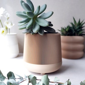 Beige 3D Printed Planters with Saucer Plates on Feet - Unique and Functional Home Decor