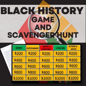 Black History Jeopardy Game + Scavenger Hunt Activity (Digital Download)