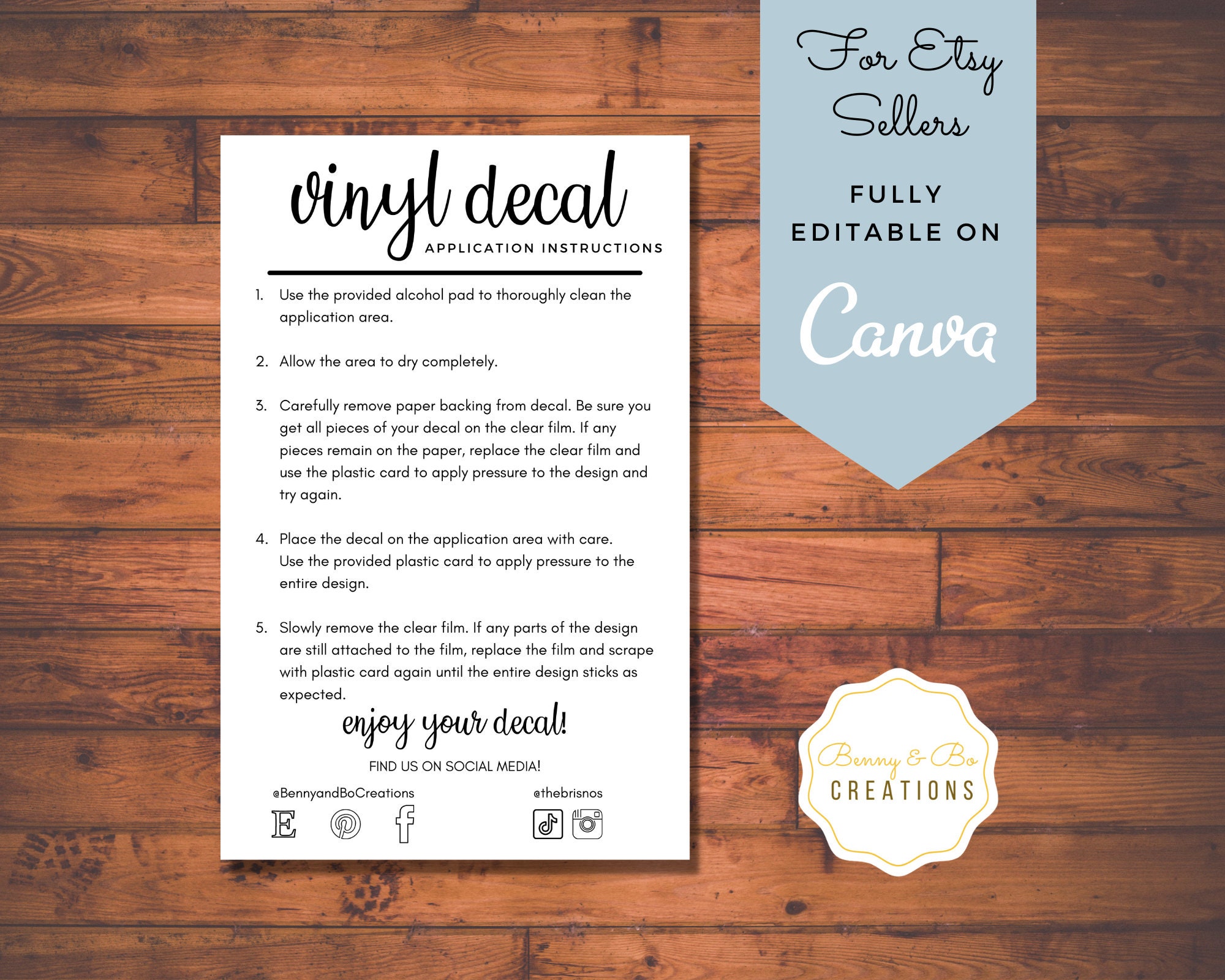 Vinyl Decal Application Instructions EDITABLE Digital Etsy