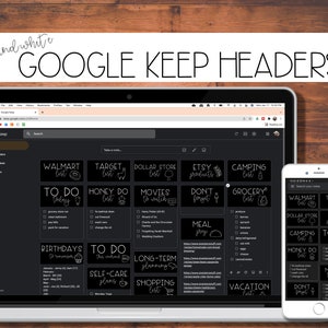 Black and White Google Keep Headers, Niedliche Schriftarten mit Doodles, Minimalistisches Design, Listen Header