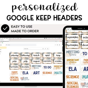 Custom Google Keep Headers | Choose your text, colors, fonts, icons, and more!