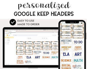 Custom Google Keep Headers | Choose your text, colors, fonts, icons, and more!