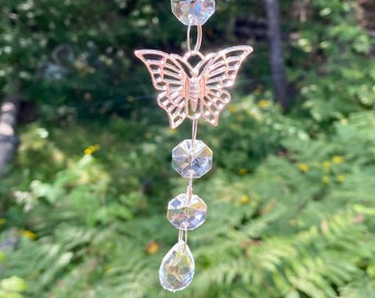 Handmade Butterfly Sun Catcher, Crystal Sun Catcher, Window Decorative, Hanging Crystal Pendant, Glass Crystal