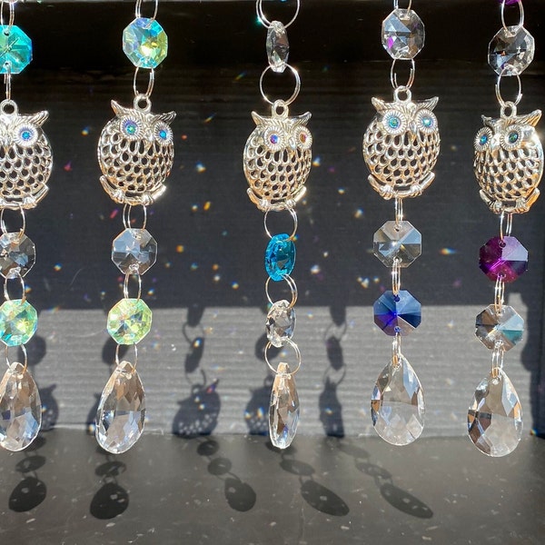 Handmade Owl Sun Catcher, Hanging Crystal Pendant, Crystal Sun Catcher, Window Decorative, Glass Crystals