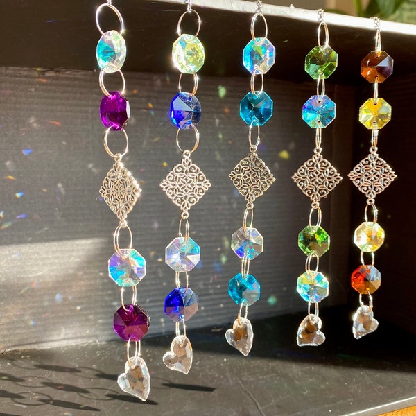 Ab Flower Sun Catcher, Hanging Crystal Pendant, Handmade Sun Catcher, Glass Crystals, Window Decorative