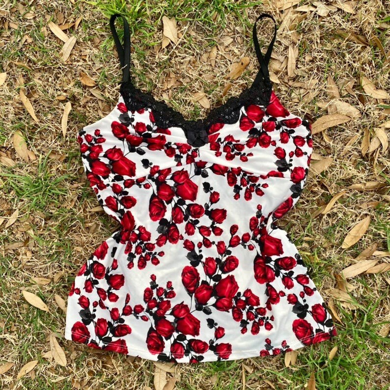 lace cami top Vintage Y2K romantic goth floral