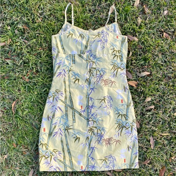 Vintage 90s milkmaid bamboo Asian print strappy dr