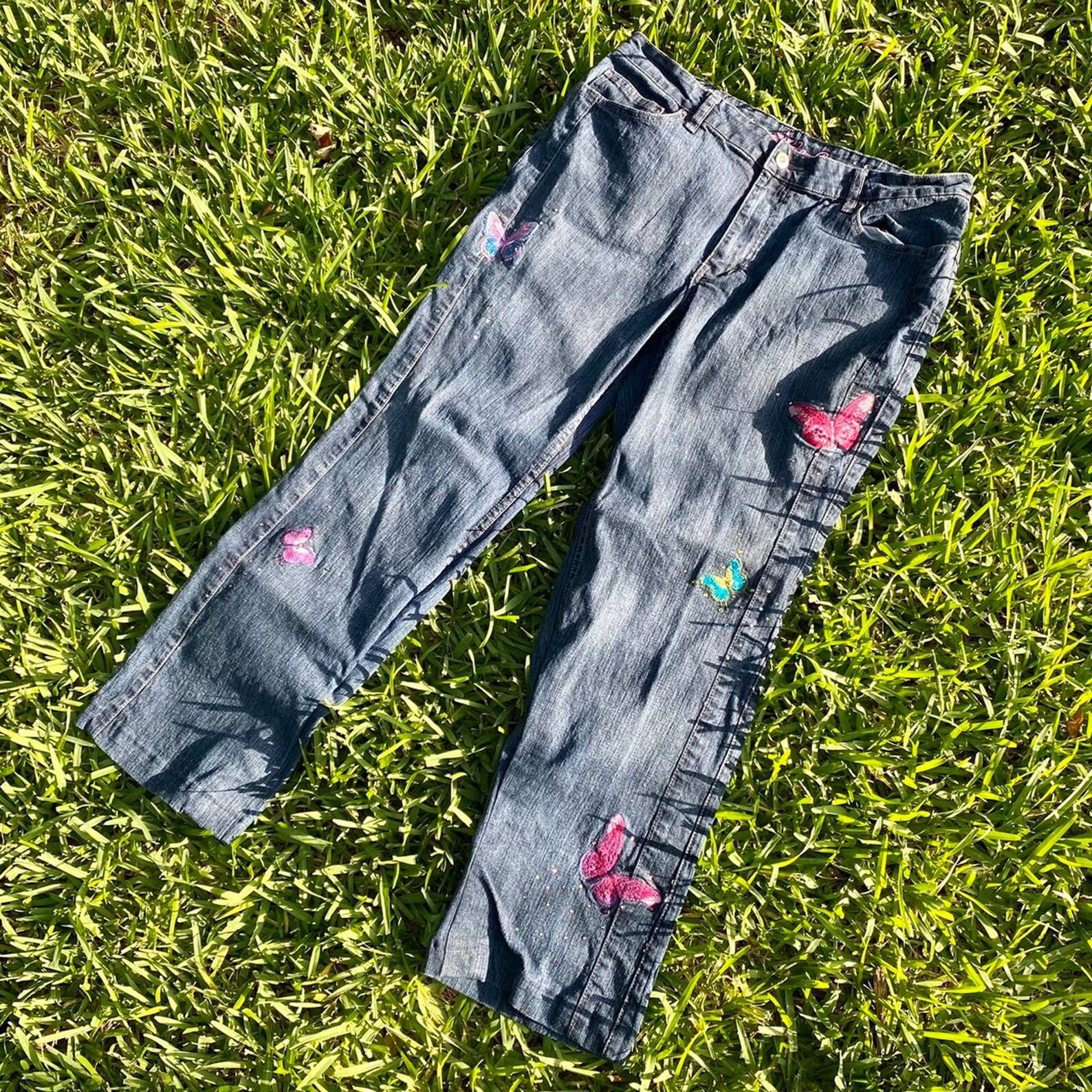 Vintage y2k butterfly embroidered jeans Etsy