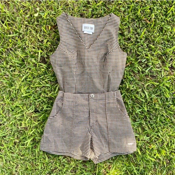 Vintage 90s warm tonal minimalist gingham two piec