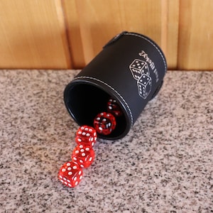 Laser Etched Leatherette Dice Cup with 5 Dice
