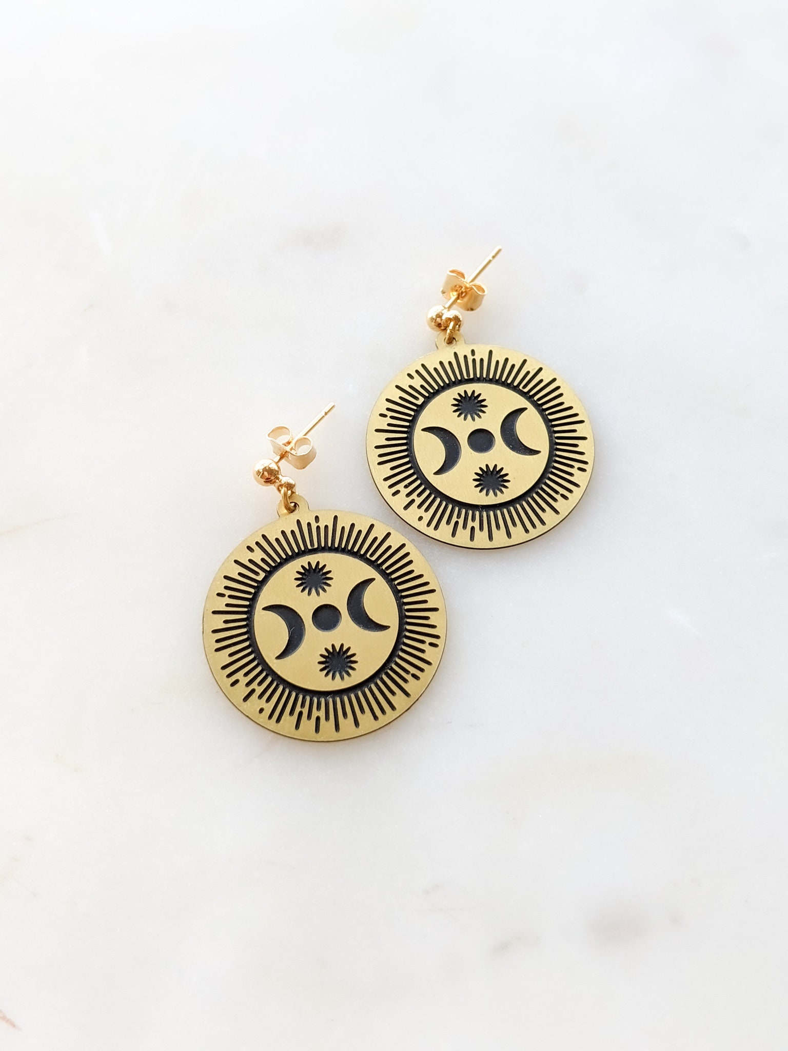 Sun and Moon Earrings Dangle Sun Earrings Gold Dangle SKU Etsy