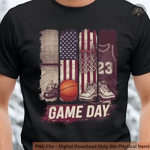Game Day Basketball T-Shirt Design, Vintage Basketball PNG, Sports Fan Shirt, Basketball Clipart, Retro Basketball Sublimation