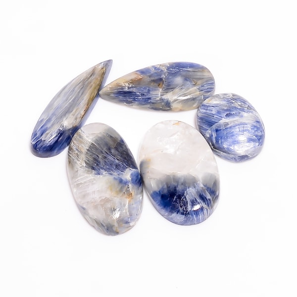 BLUE KYANITE Cabochon Loose Gemstone, Mix Shape, 19X14 29X16 mm, 114Crt, 5 Pcs, Polished Cabochon For Pendant Making, SS 7386